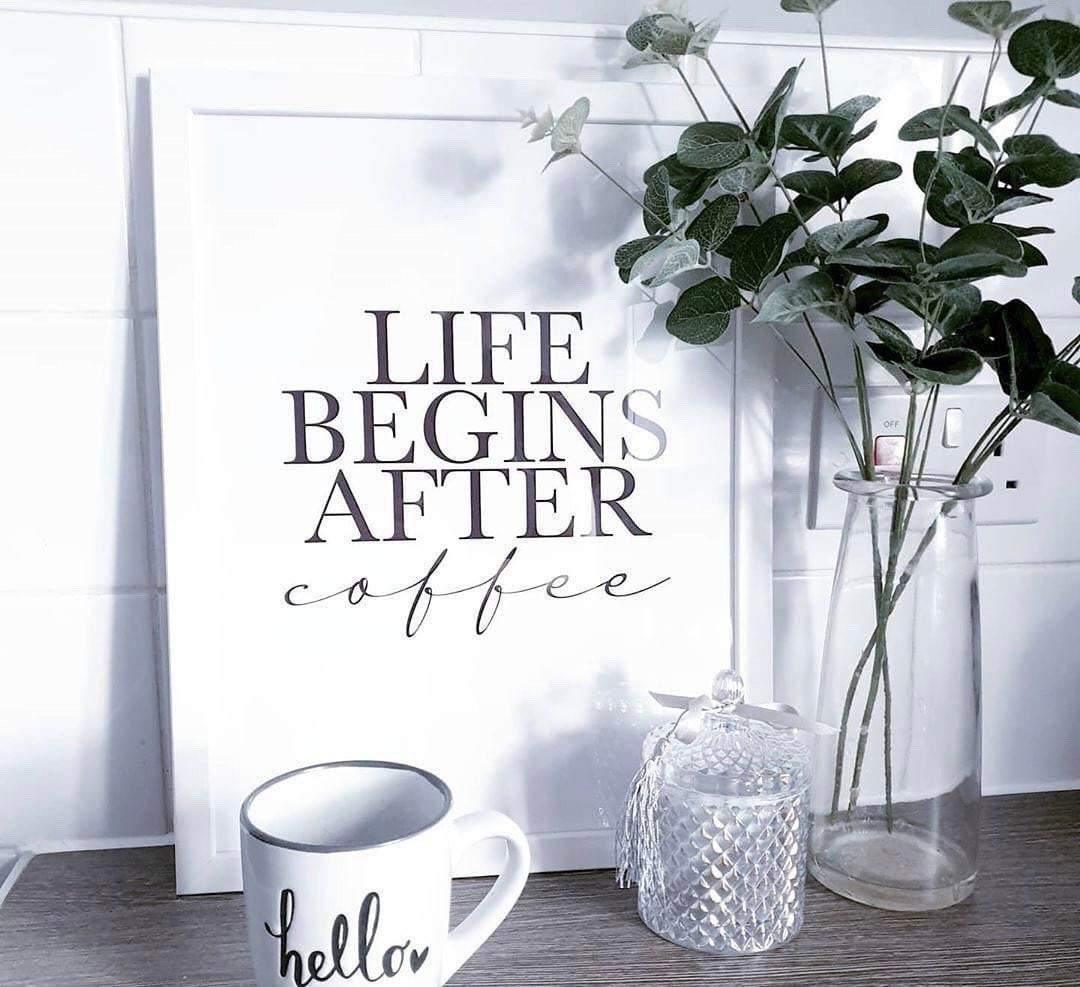 Life begins after coffee print - coffee wall print, kitchen prints, coffee print, funny prints, coffee, wall prints, wall art, kitchen decor-Chic Prints
