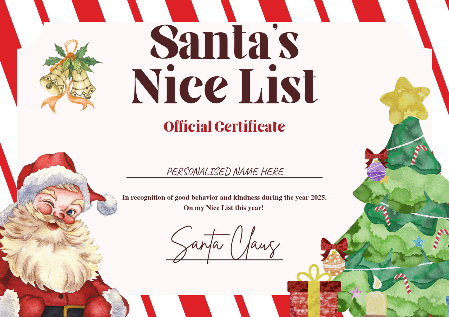 Santa's nice list certificate.