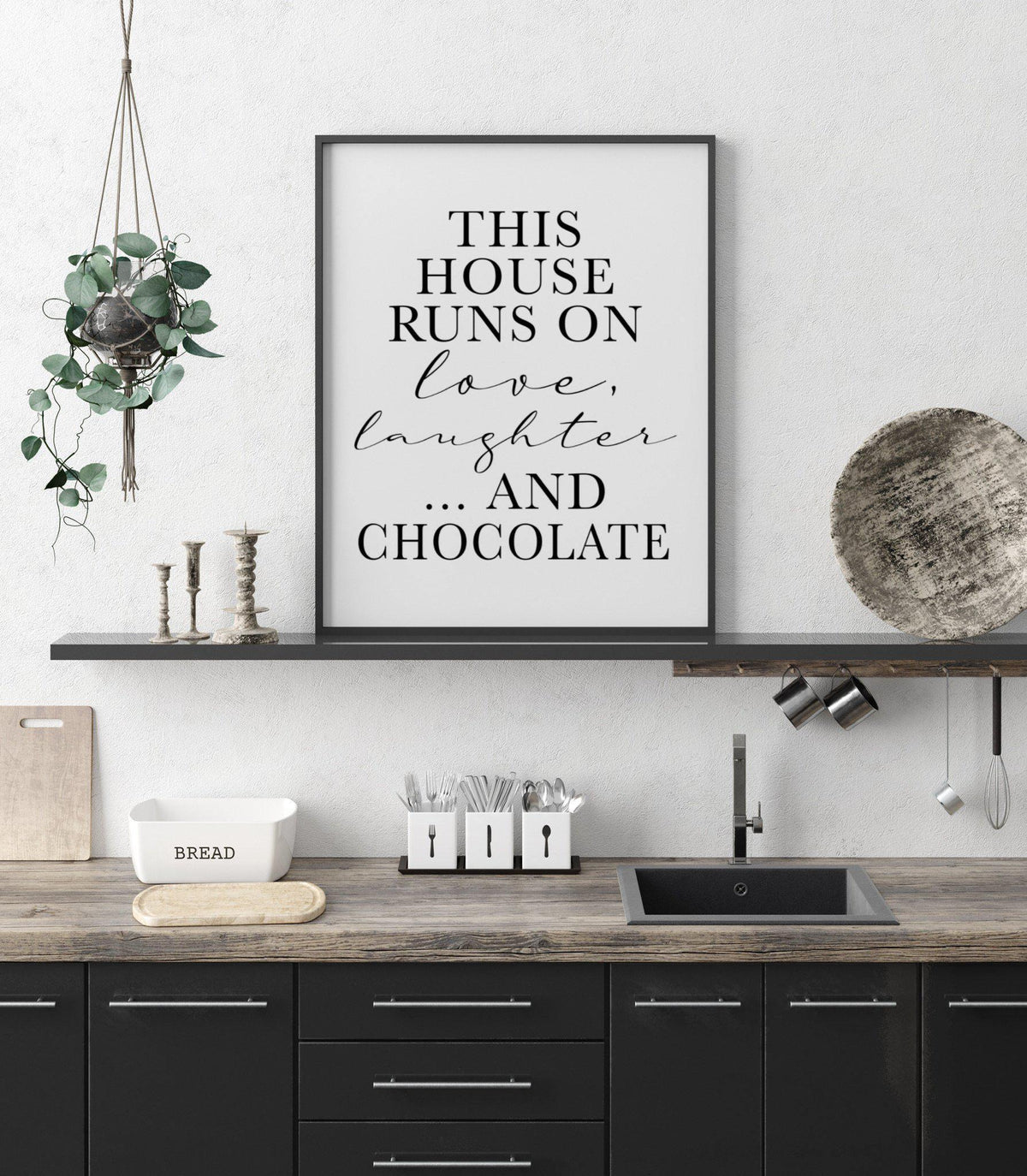 This house runs on love laughter and chocolate wall print - chocolate wall print kitchen print chocolate gift ideas chocolate accessories-Chic Prints