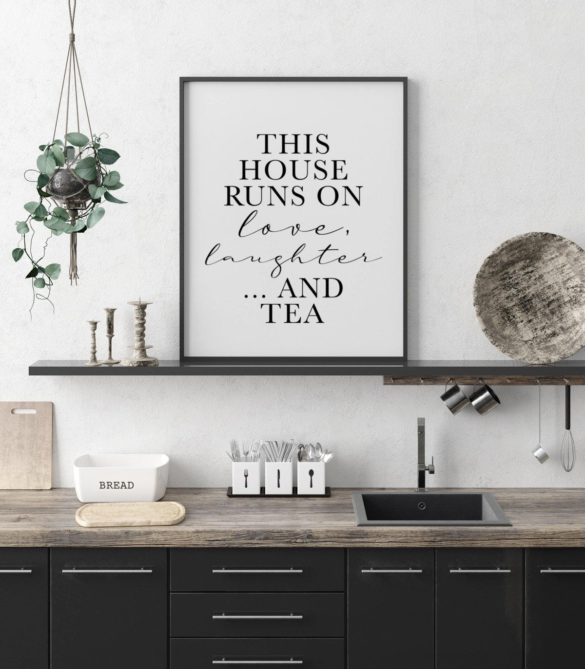 This house runs on love laughter and tea wall print - tea wall print tea kitchen wall print tea gift ideas tea quotes tea home decor cuppa-Chic Prints