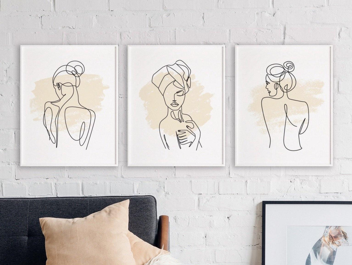 Woman Outline/Cream Line Art (Set of 3)-Chic Prints