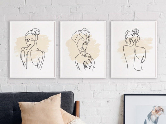 Woman Outline/Cream Line Art (Set of 3)-Chic Prints